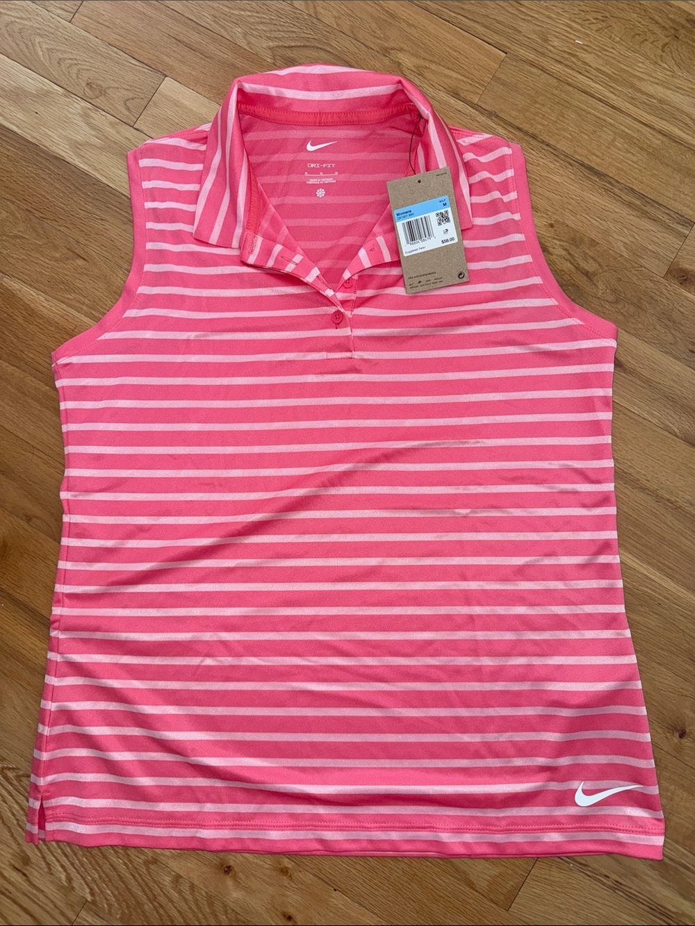 Nike Pink Striped Sleeveless Golf Polo Tank Top